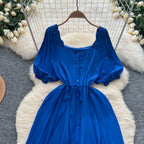 French Style Solid Color A-line Dress