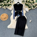 Patchwork Mesh Top&Black Skirt 3Pcs