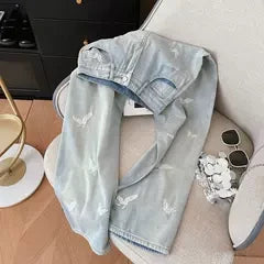 Casual Butterfly Embroidered Wide-leg Jeans
