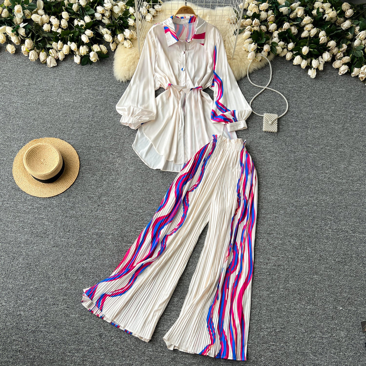 Shirt&Striped Trousers Colorful Printed 2Pcs