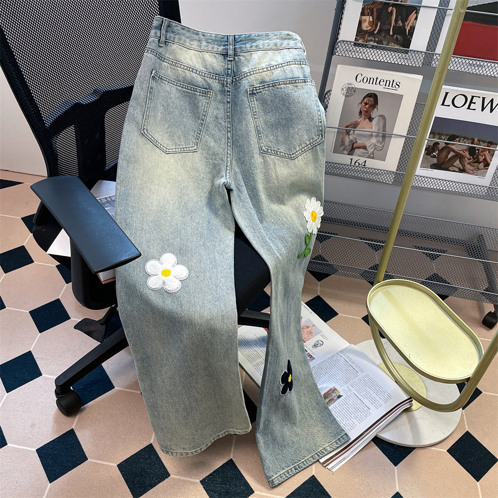 Vintage Colorful Floral Embroidered Jeans
