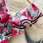 V-neck Ruffled Floral Printed Dress