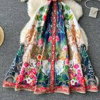 Courtly Floral Single-breasted Dress
