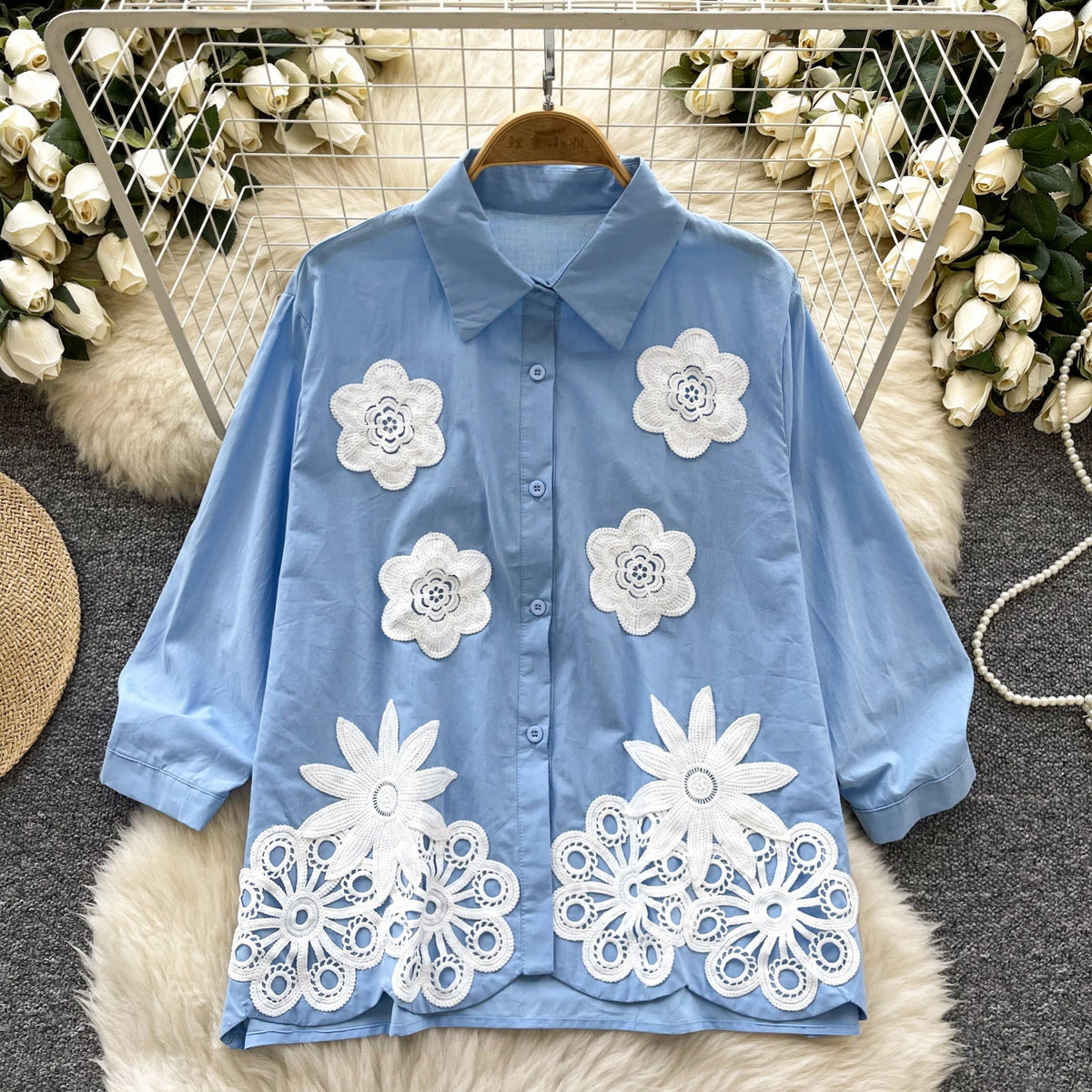 Sweetie 3D Flower Embroidered Shirt