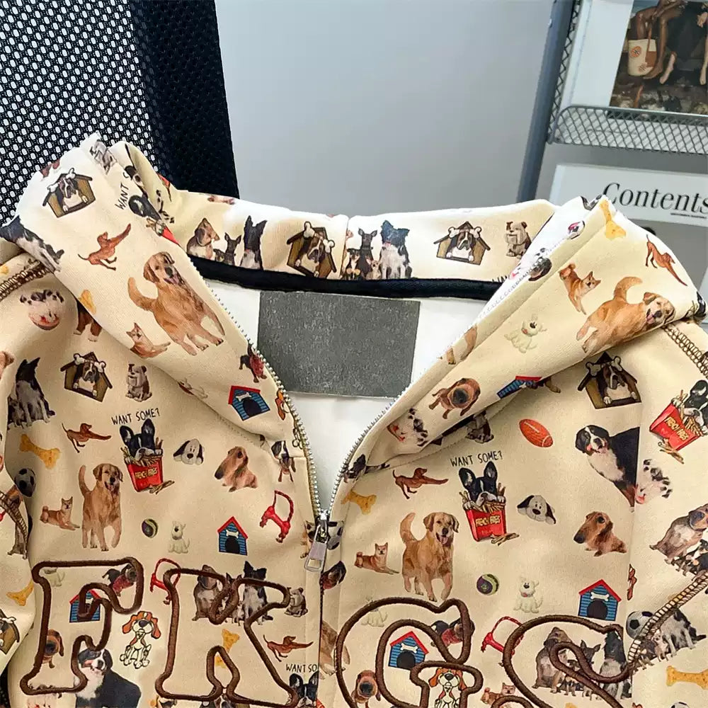 Cartoon Printed Hooded Zip Sweatshirt