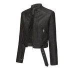 Chic Slim-fit PU Jacket with Buckled Belt