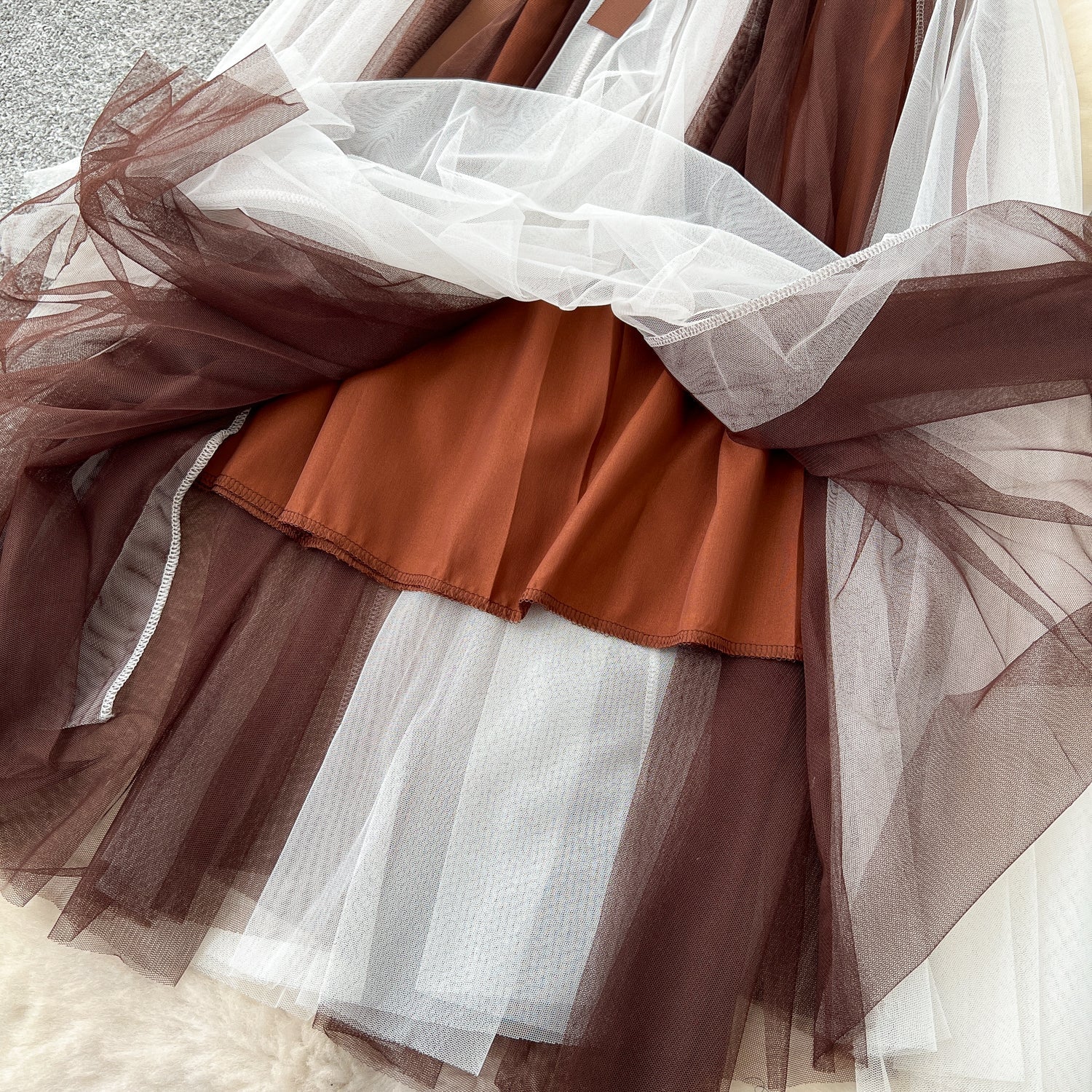 Fairy Color-blocking Puffy Mesh Skirt