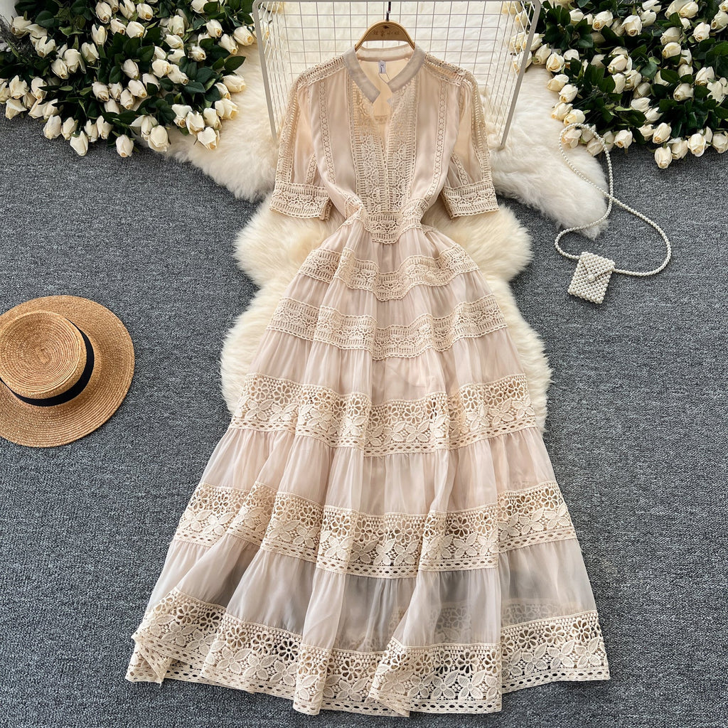 Courtly Elegant Lace Patchwork Dress