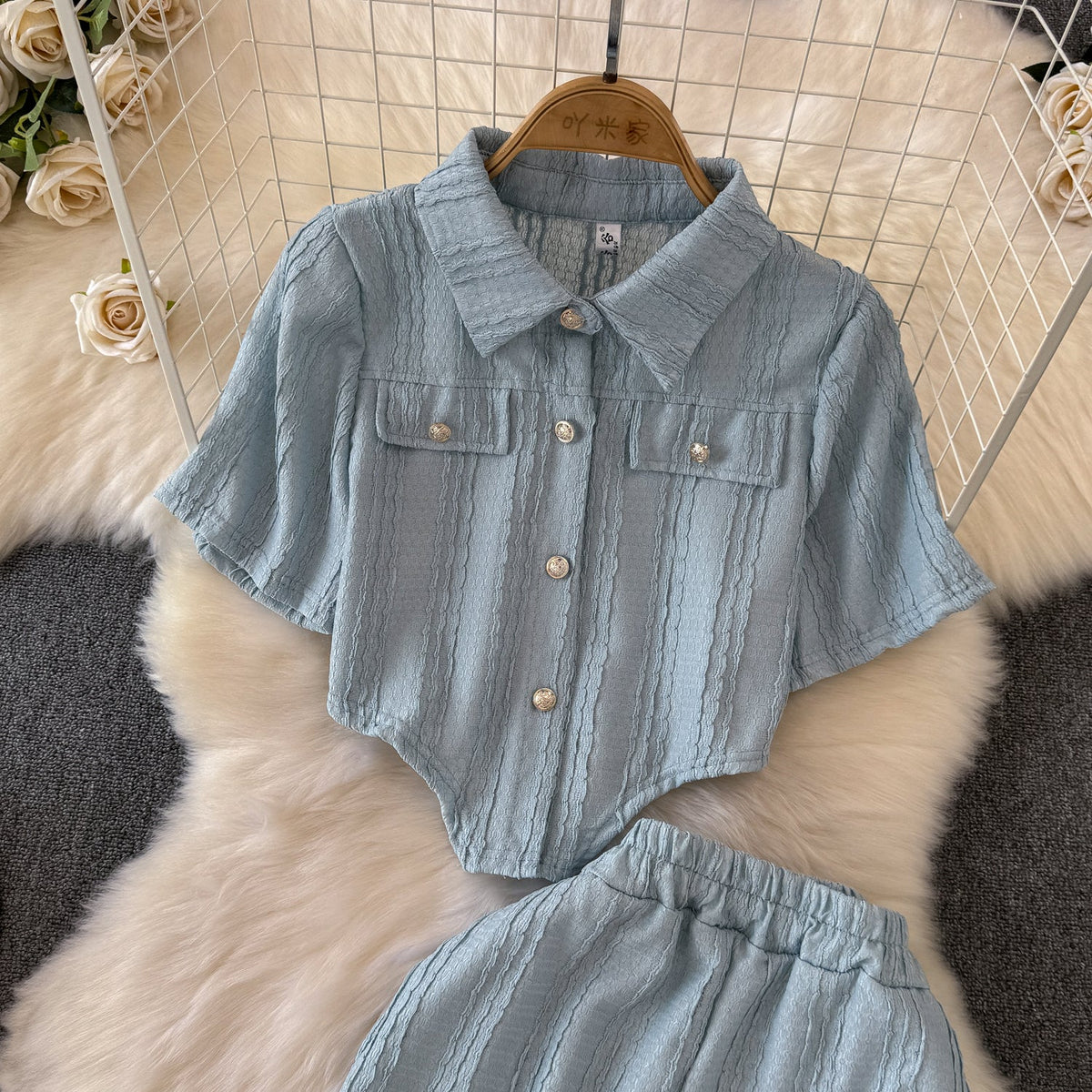 Niche Shirt&Wide-leg Trousers 2Pcs