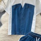 Patchwork Top&Trousers Denim 2Pcs
