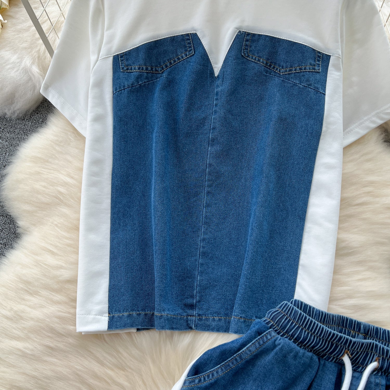 Patchwork Top&Trousers Denim 2Pcs