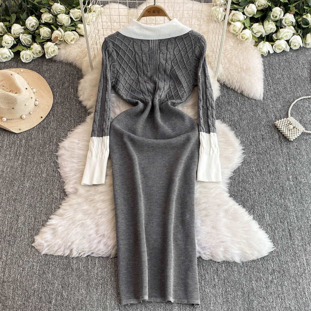 Uniform Style Bow-tie Knitted Dress