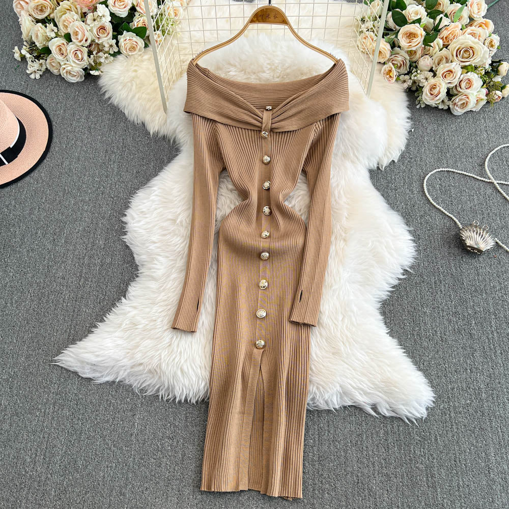 Elegant Off-shoulder Knot Knitted Dress