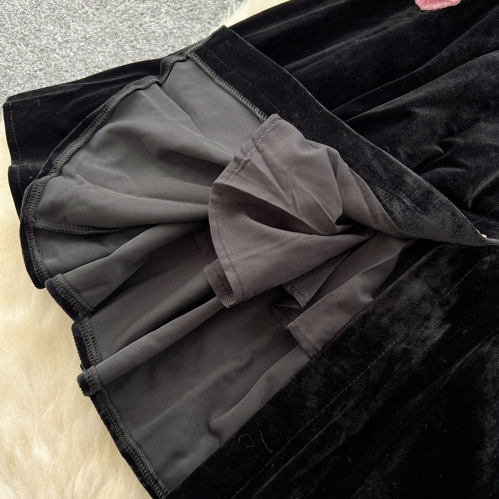 Vintage Lapeled Patchwork Black Dress