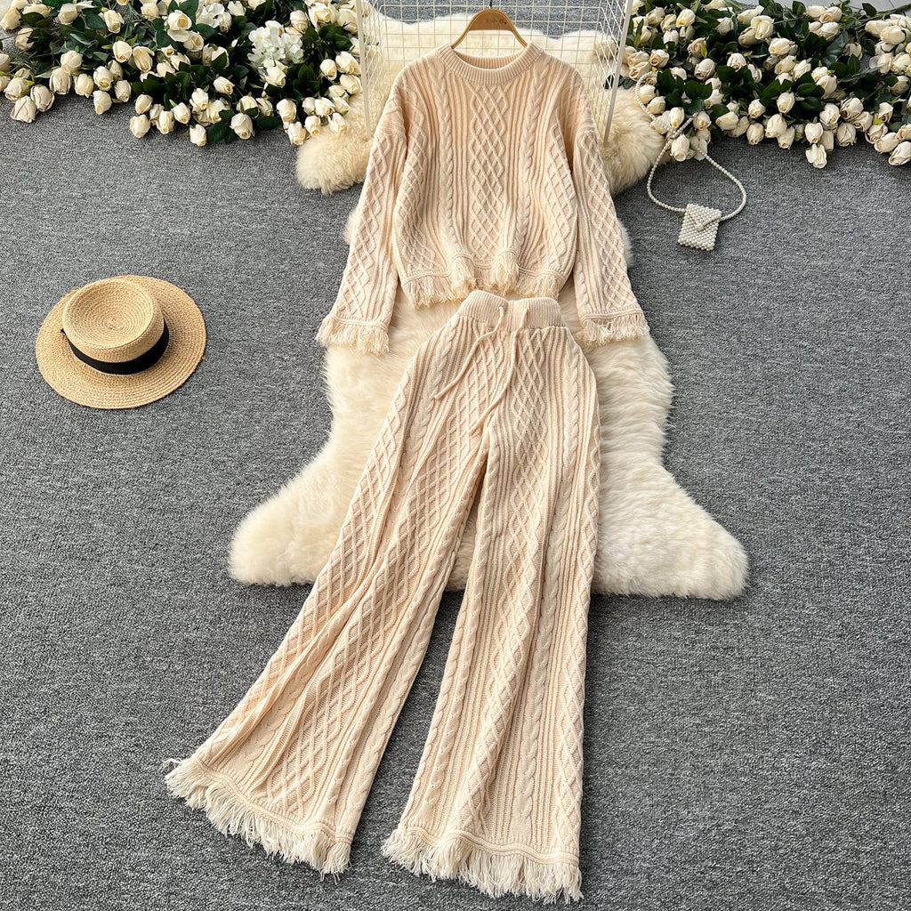 Fringed Sweater&Trousers Knitted 2Pcs