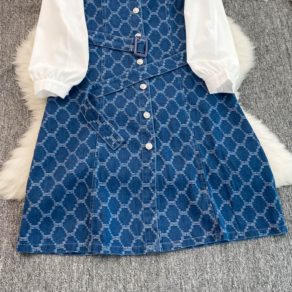 Chic Lapeled Patchwork Denim Dress