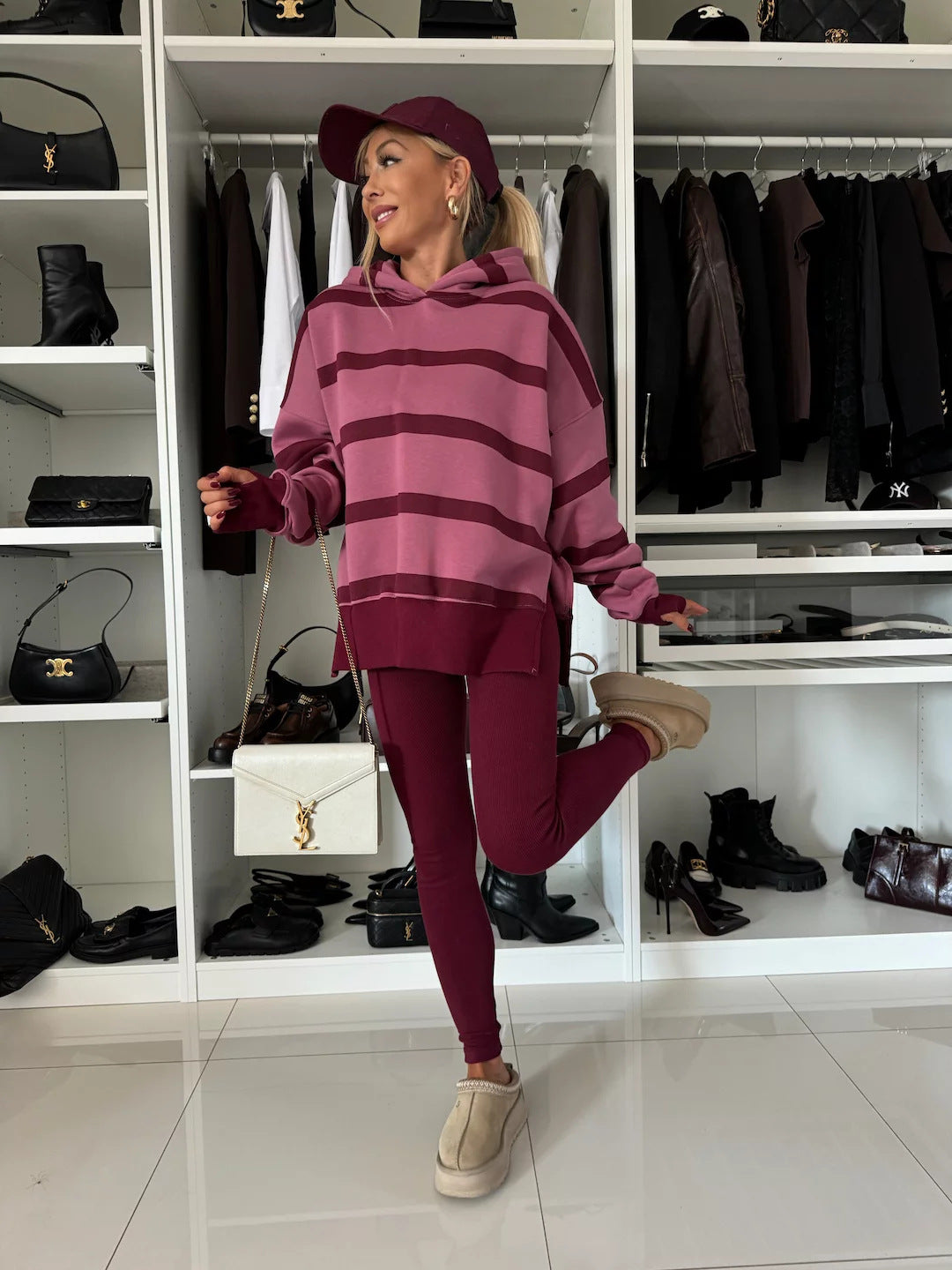 Striped Print Hoodie&Leggings 2Pcs