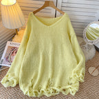 Candy Color Loose-fit Ripped Sweater