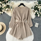 Elastic Solid Color Hollowed Knit Romper