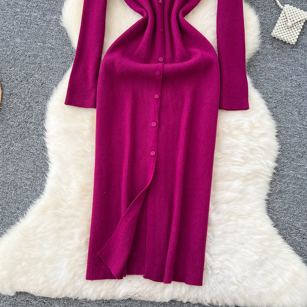 V-neck Single-breasted Cardigan Dress