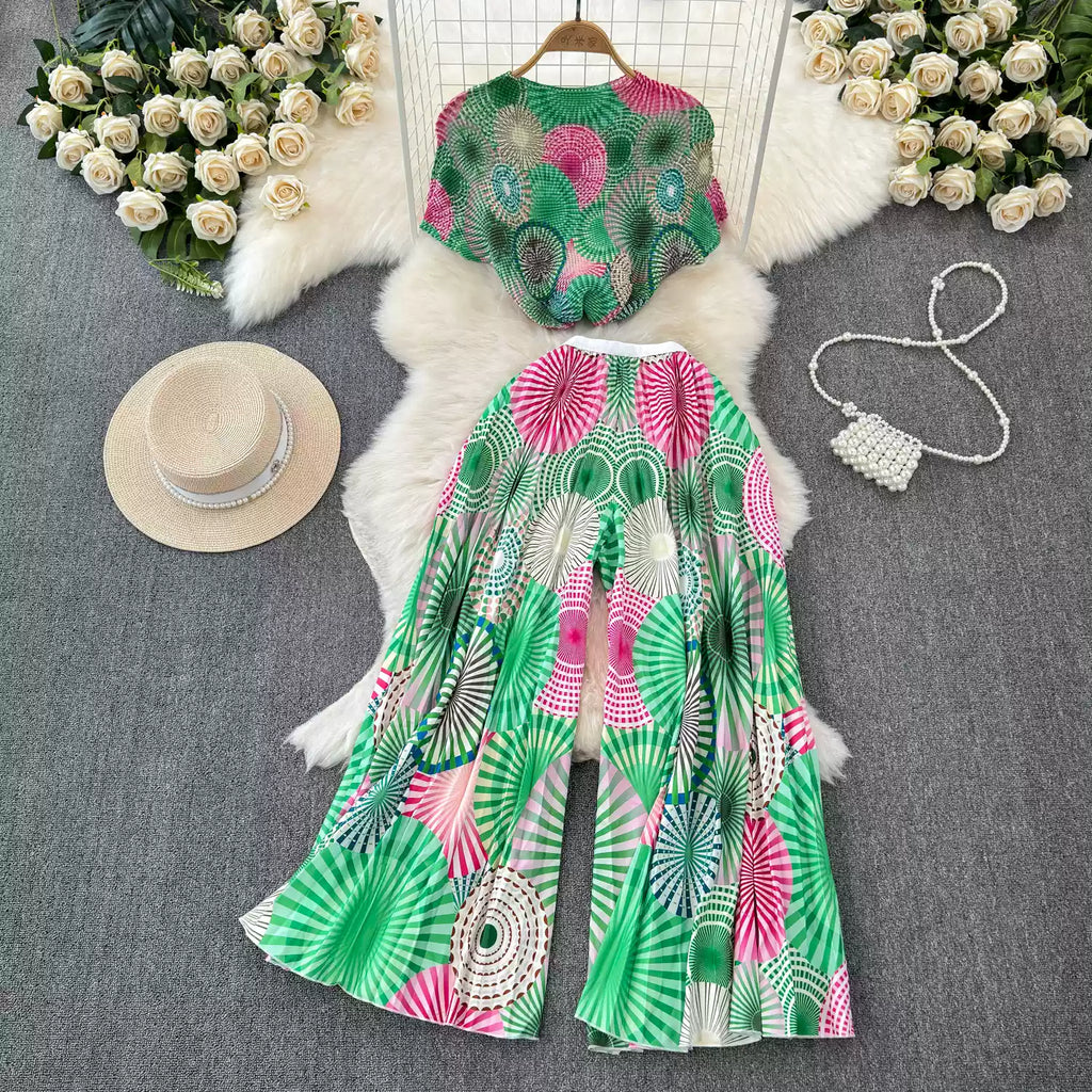 Chiffon T-shirt & Wide-leg Trousers 2Pcs