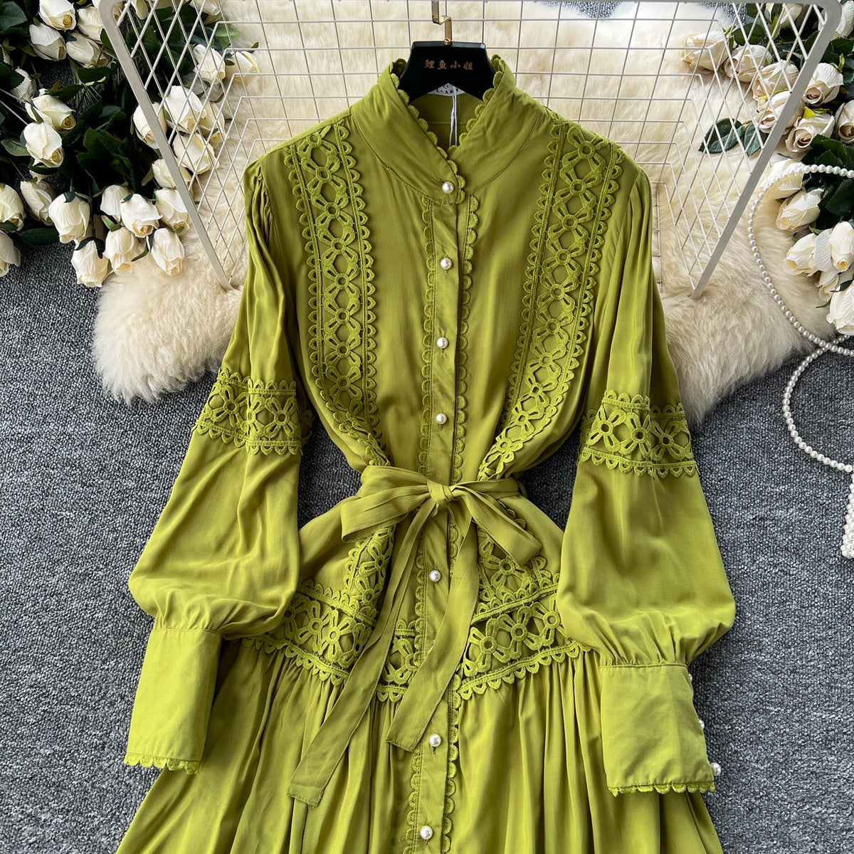 Vintage Lace Patchwork Shirt Dress
