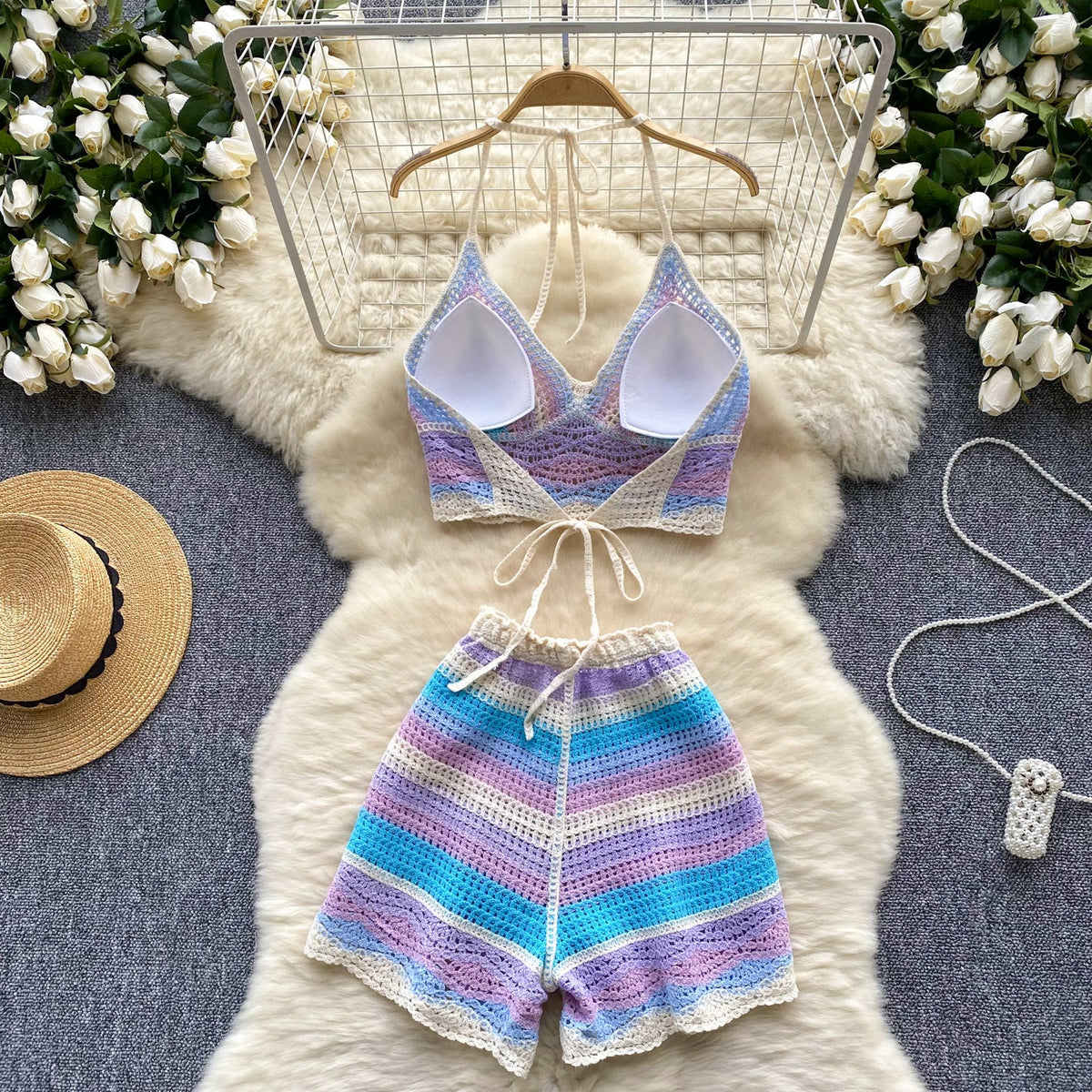 Halter Camisole&Shorts Knitted 2Pcs