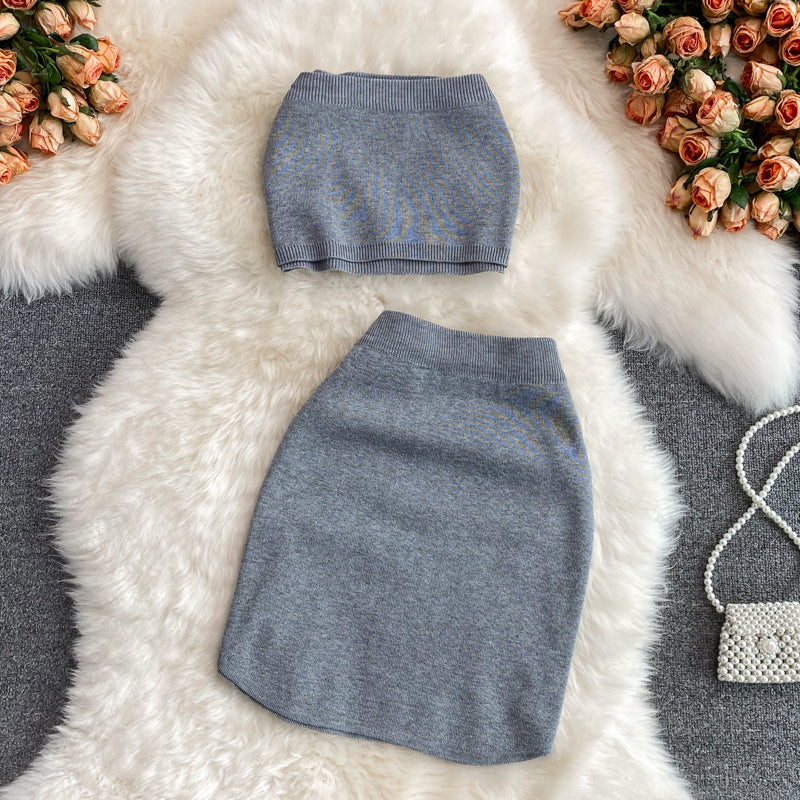 Tube Top&Skirt Chic Knitted 2Pcs