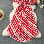 Colorful Slant Striped Shirt Dress