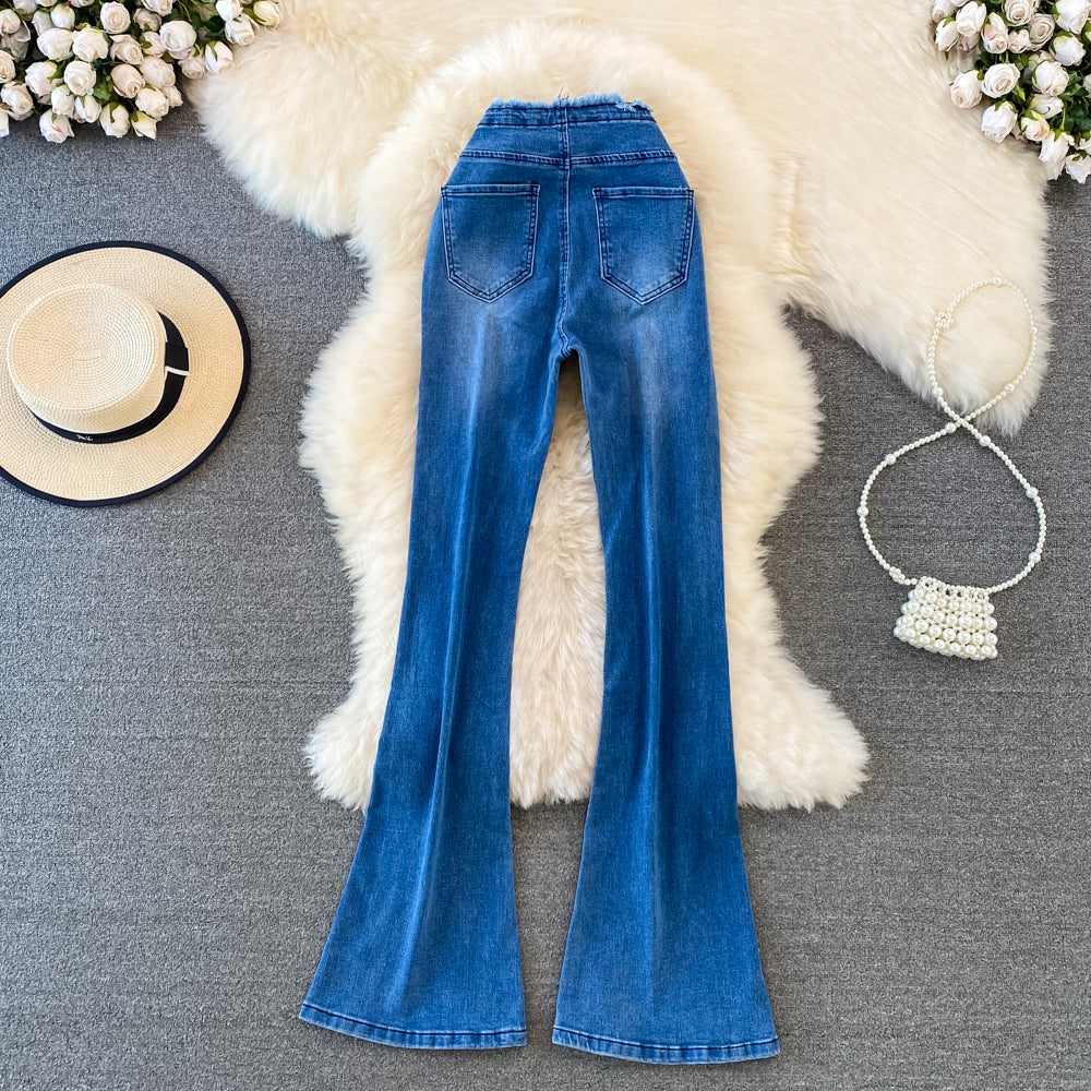Slim-fit Elastic Wide-leg Trousers