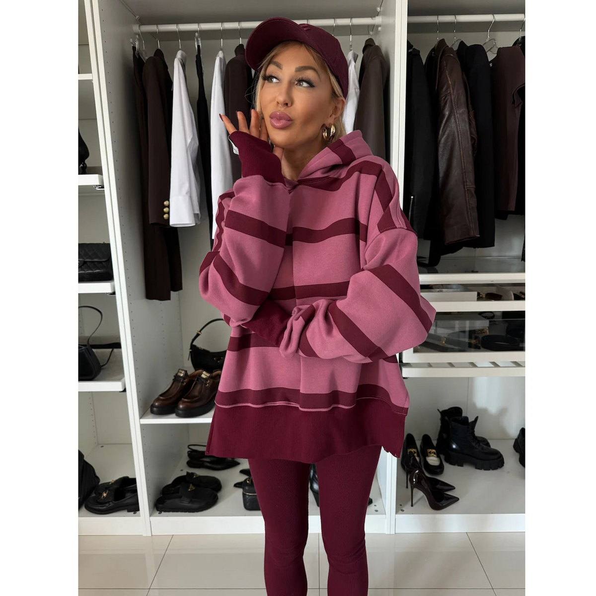 Striped Print Hoodie&Leggings 2Pcs