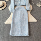 Blazer&Half-body Skirt Tweed 2Pcs