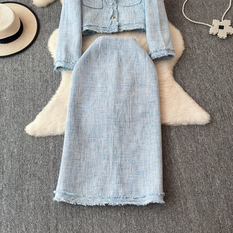 Blazer&Half-body Skirt Tweed 2Pcs