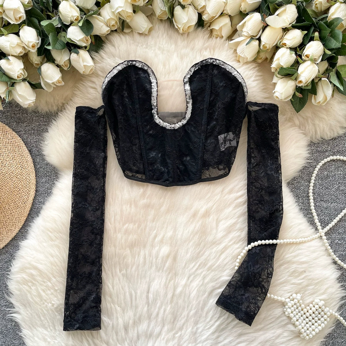 Irregular Design Sequined Mesh Top