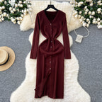 V-neck Single-breasted Cardigan Dress