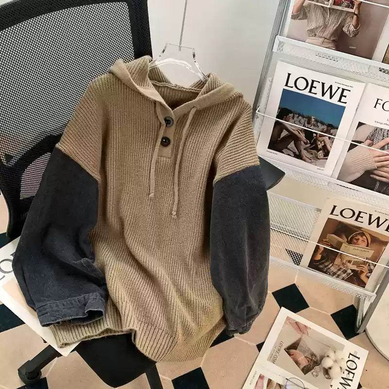 Vintage Denim Patchwork Striped Sweater