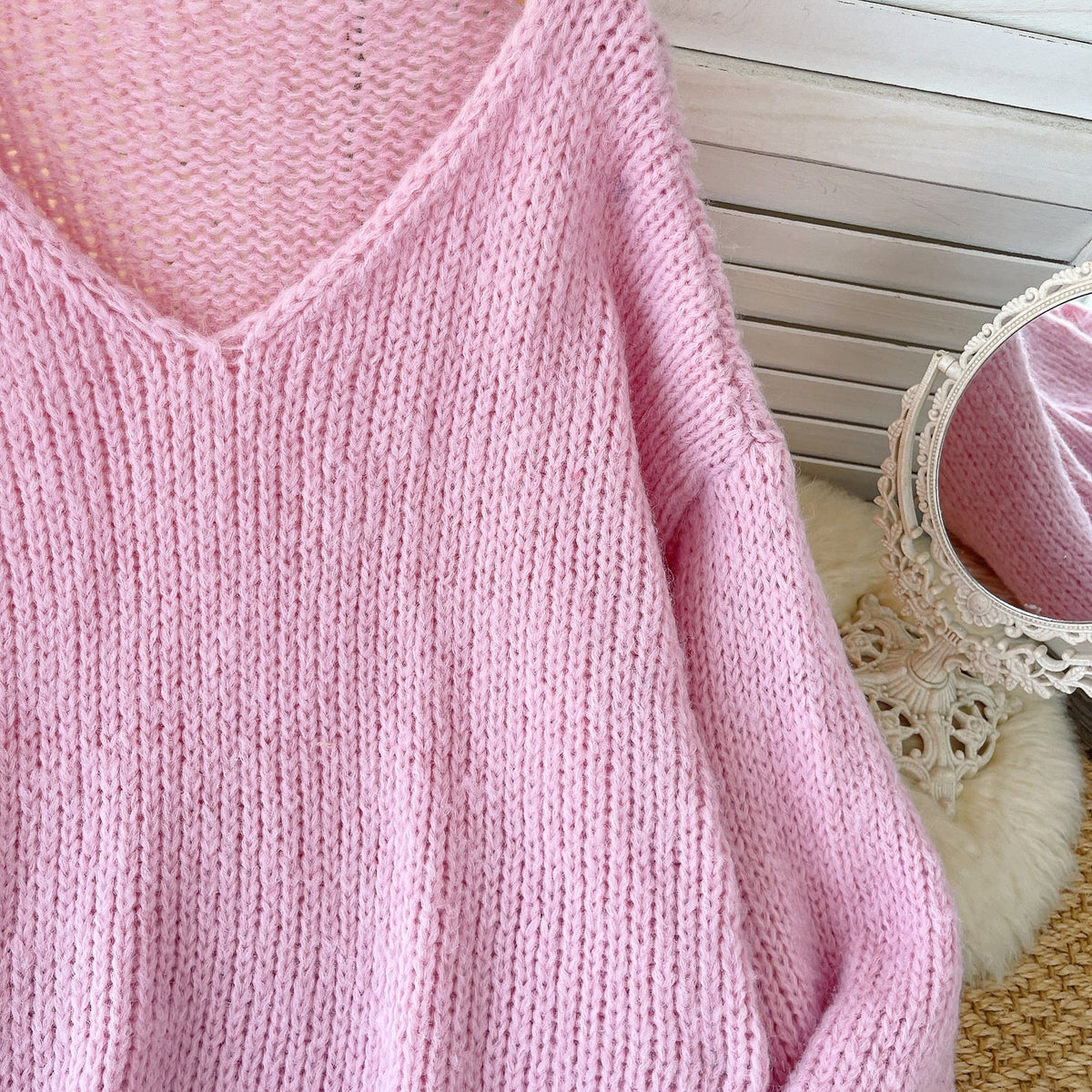 Candy Color Loose-fit Ripped Sweater