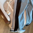 Casual Color Blocking Striped Jeans