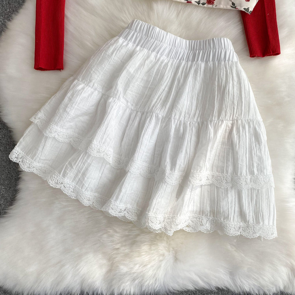 Cardigan&Floral Camisole&Skirt 3Pcs