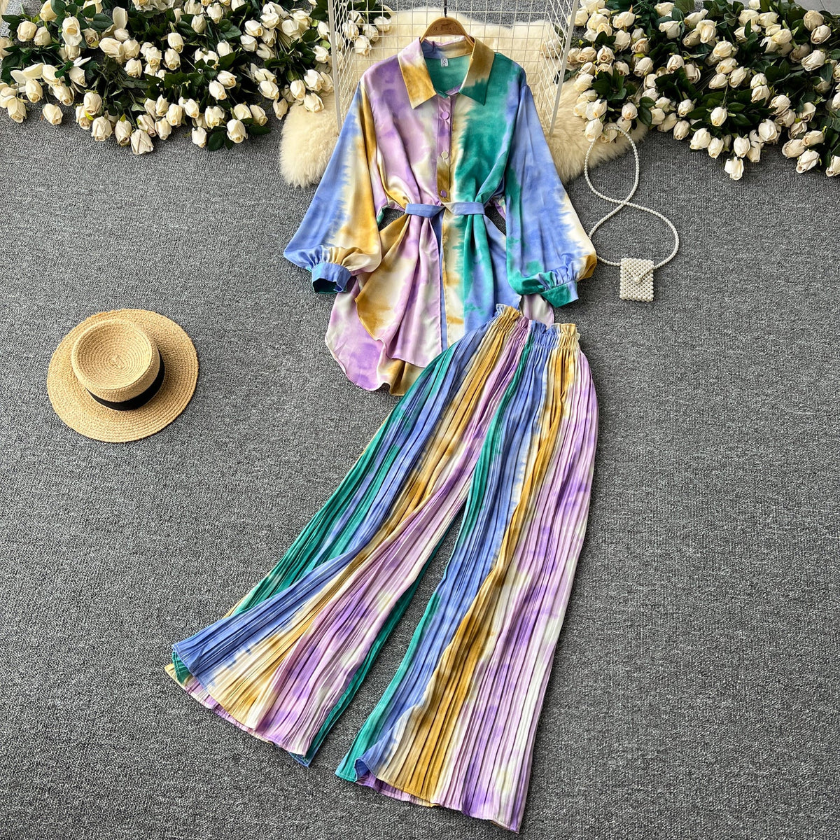 Shirt&Striped Trousers Colorful Printed 2Pcs