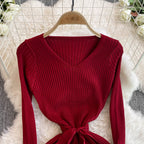 V-neck Bodycon Split Knitted Dress