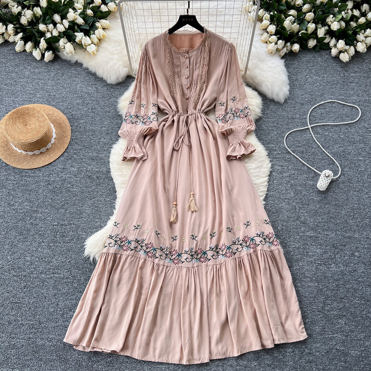 Vintage Lace Patchwork Ruffled Dress