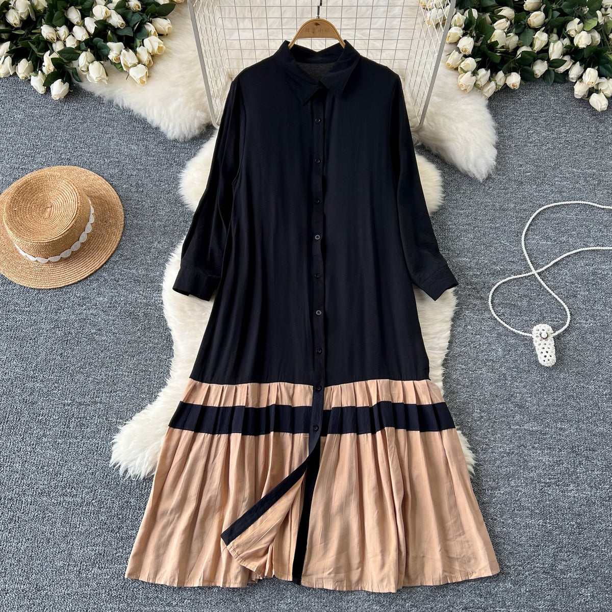 Color Blocking Oversized Shirt Dress