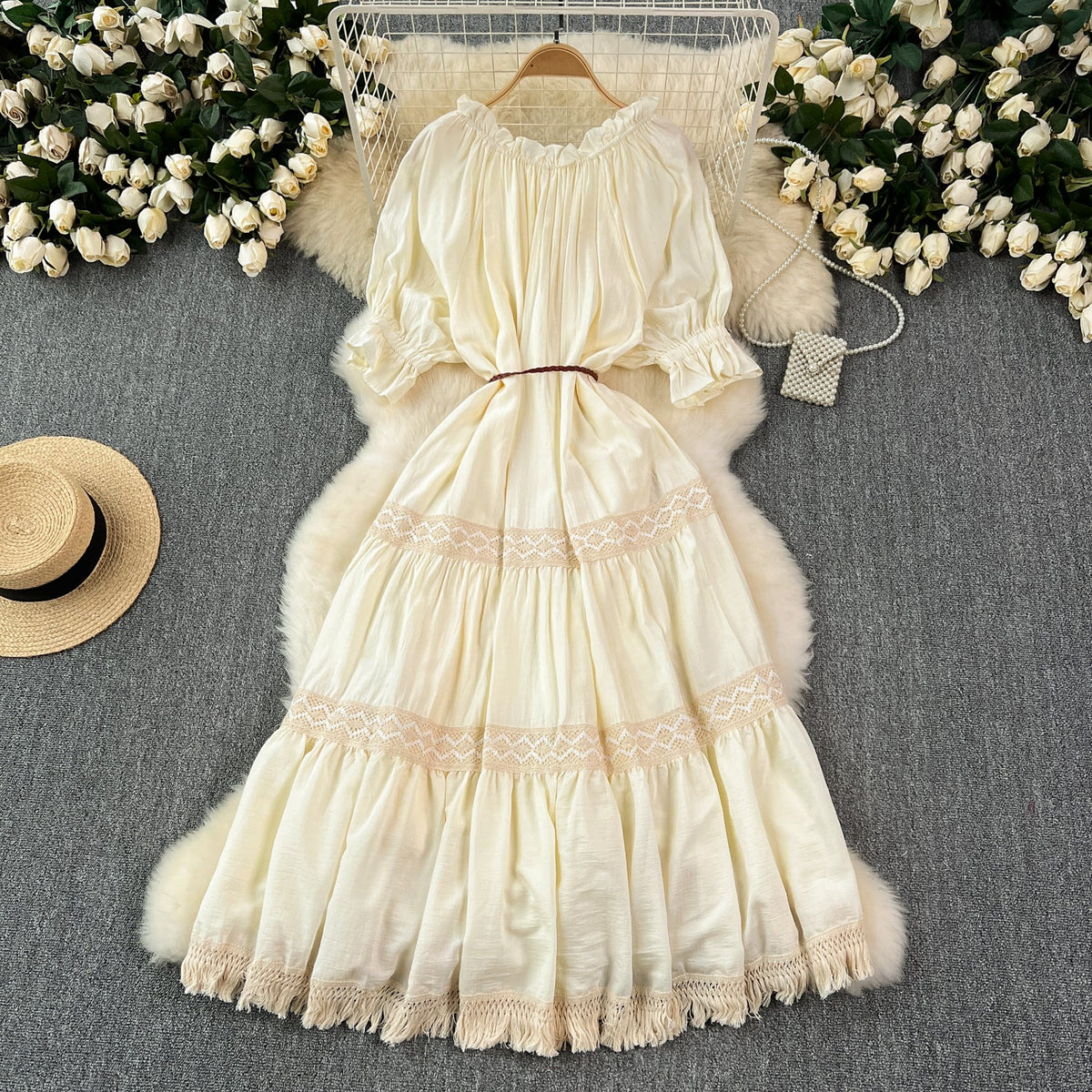 Bohemia Puffy Sleeve Fringed Dress