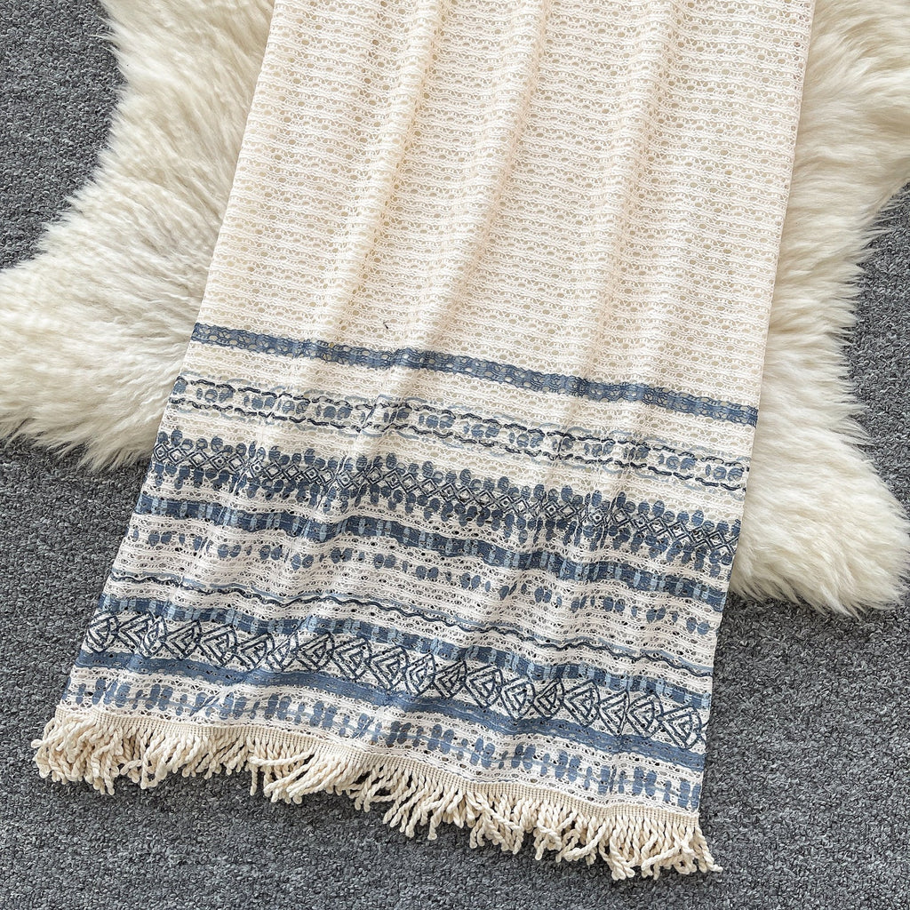 Bohemian Style Hollowed Fringed Slip Dress