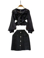 Bow Cardigan&Skirt Patchwork 2Pcs