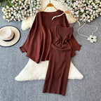 Knitted Shawl&Slip Dress 2Pcs
