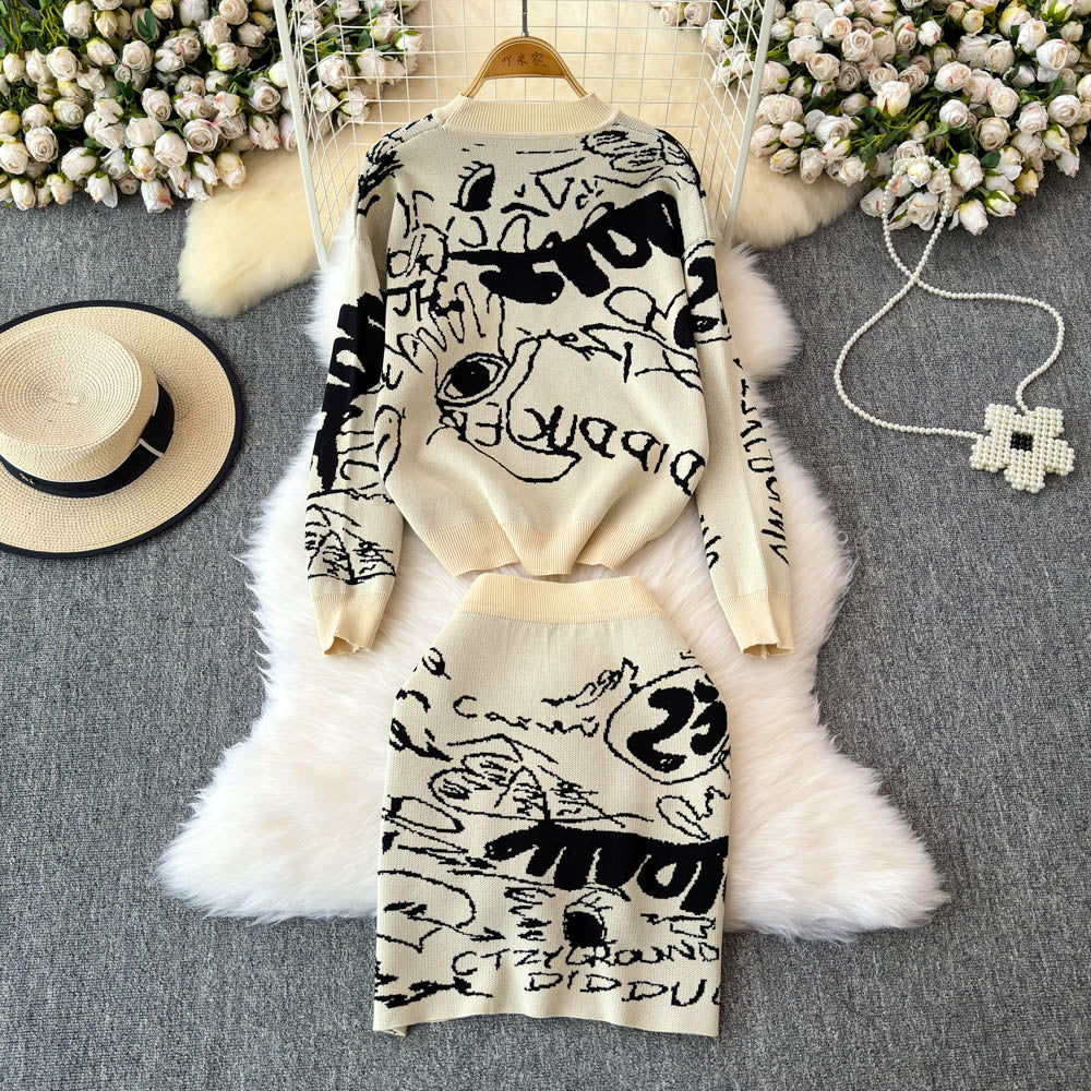 Printed Sweatshirt&Skirt Thermal 2Pcs