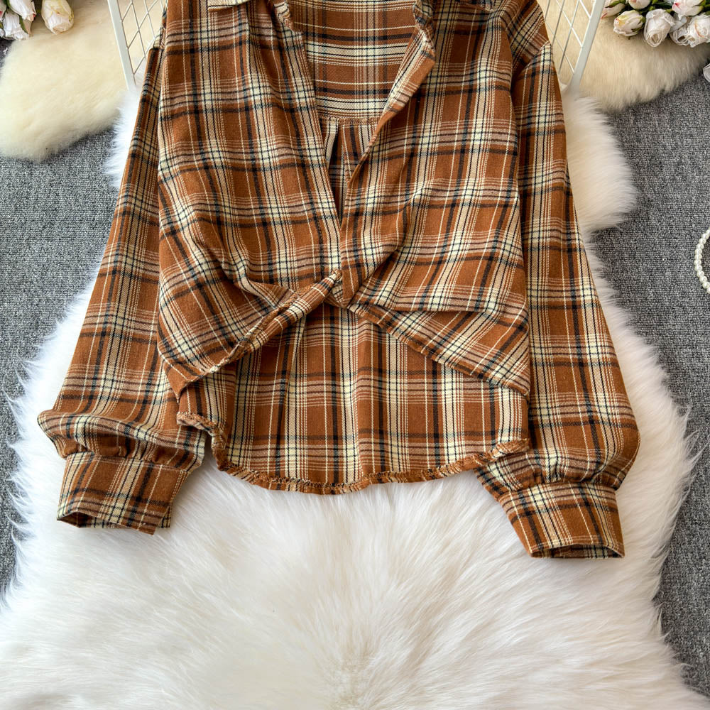 Plaid Shirt&Sleeveless Bottoming 2Pcs