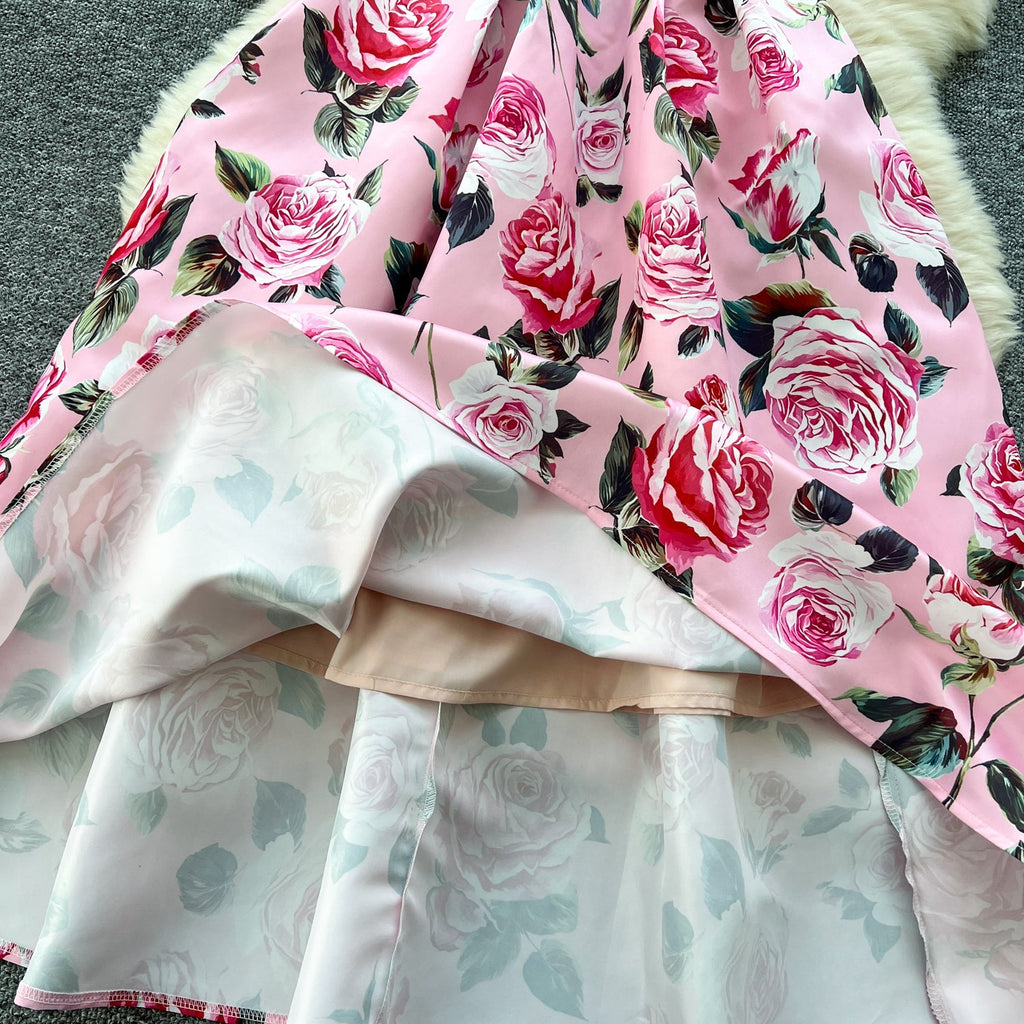 Vintage Sleeveless Floral Printed Dress